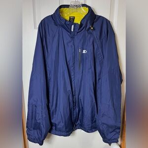 Vintage Starter Jacket Windbreaker Navy Blue/Yellow Hooded Zip Up Men’s XL